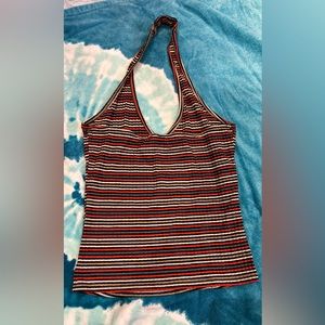 Red Striped Halter Tank Top